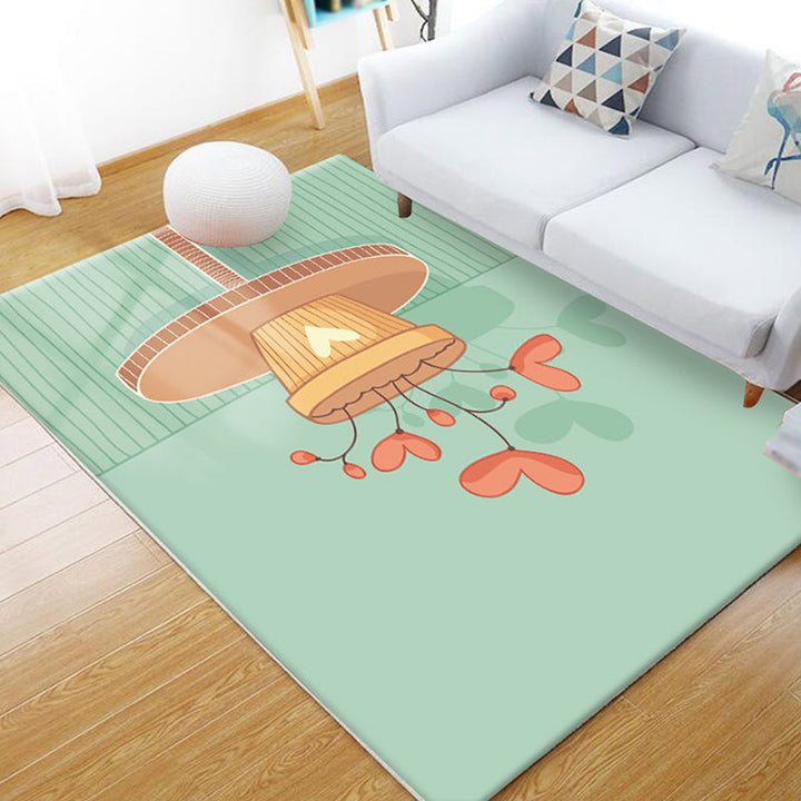 Stornfield | Green Unusual Heart Pattern Rug Kid-Friendly Polyester Washable Pet-Friendly Non-Slip Backing Rug for Kids Room