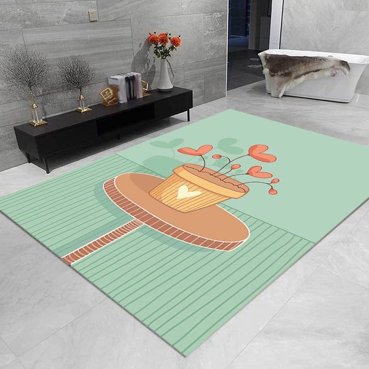 Stornfield | Green Unusual Heart Pattern Rug Kid-Friendly Polyester Washable Pet-Friendly Non-Slip Backing Rug for Kids Room