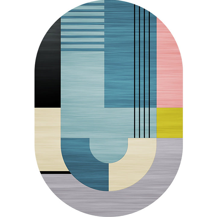 Stornfield | Blue Color Block Striped Polyester Rug, Casual Fancy Rug, Non-Slip Backing for Home Decor