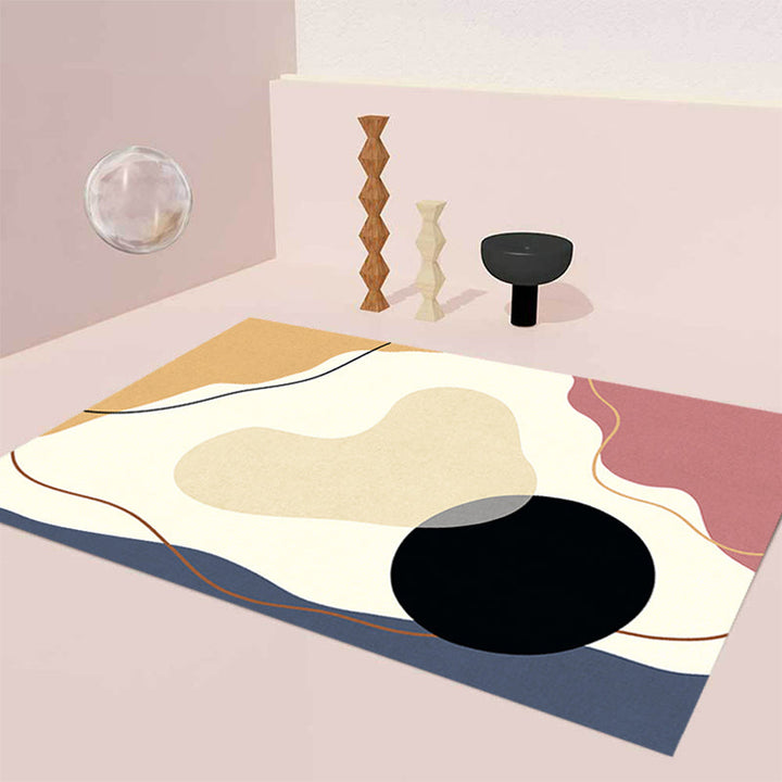 Stornfield | Unique and casual beige color block rug, washable and non-slip, pet-friendly for the living room