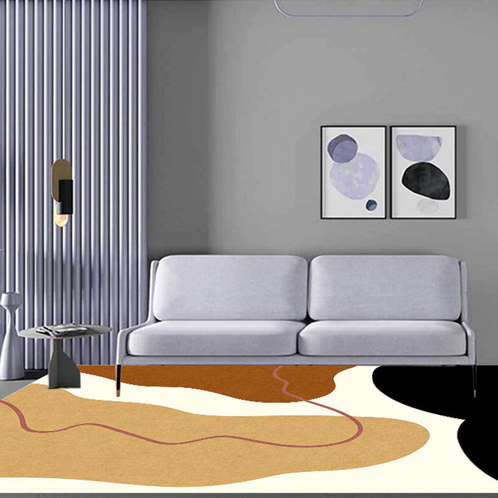 Stornfield | Unique and casual beige color block rug, washable and non-slip, pet-friendly for the living room