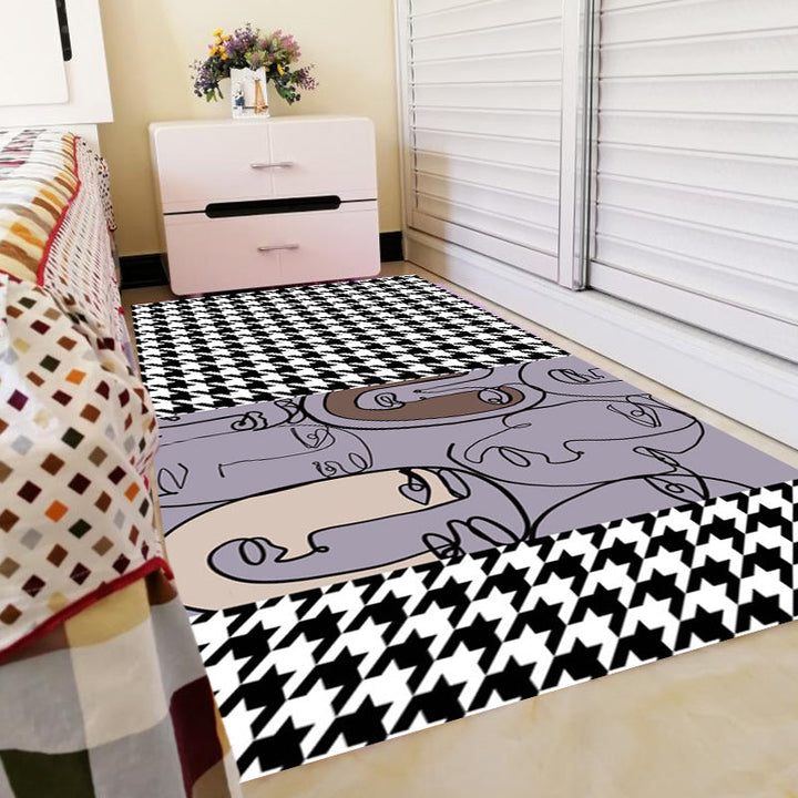 Stornfield | Pink Houndstooth Pattern Polyester Rug Modernist Rug Pet-Friendly Rug Non-Slip Rug for Living Room