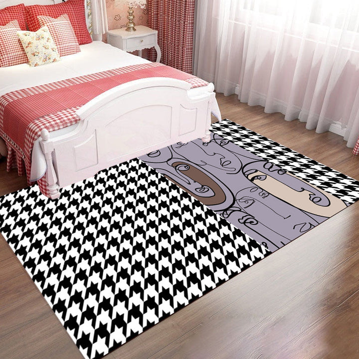 Stornfield | Pink Houndstooth Pattern Polyester Rug Modernist Rug Pet-Friendly Rug Non-Slip Rug for Living Room