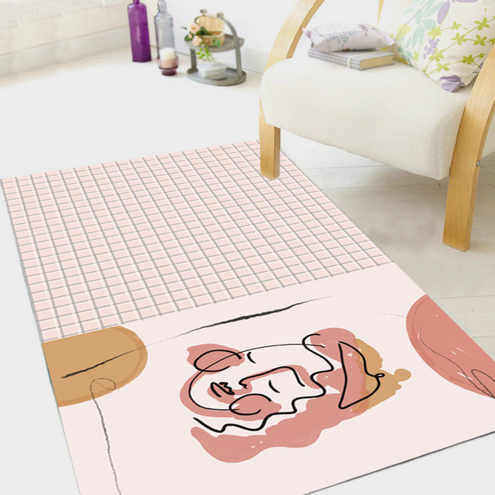 Stornfield | Pink Houndstooth Pattern Polyester Rug Modernist Rug Pet-Friendly Rug Non-Slip Rug for Living Room