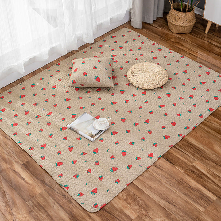 Stornfield | Yellow and Green Strawberry Pattern Kids Rug Cotton Washable, Pet-Friendly, Non-Slip Rug for Kids' Bedroom