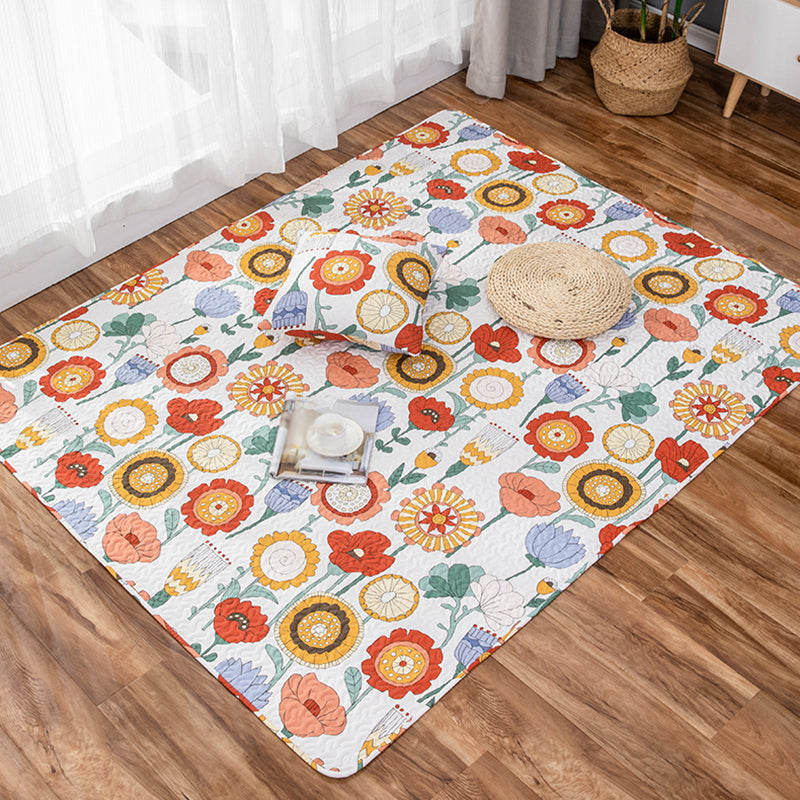 Stornfield | Kids' Cotton Rug with Beige and Green Floral Pattern Washable Pet-Friendly Non-Slip Rug for Nursery