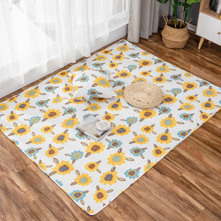 Stornfield | Kids' Cotton Rug with Beige and Green Floral Pattern Washable Pet-Friendly Non-Slip Rug for Nursery