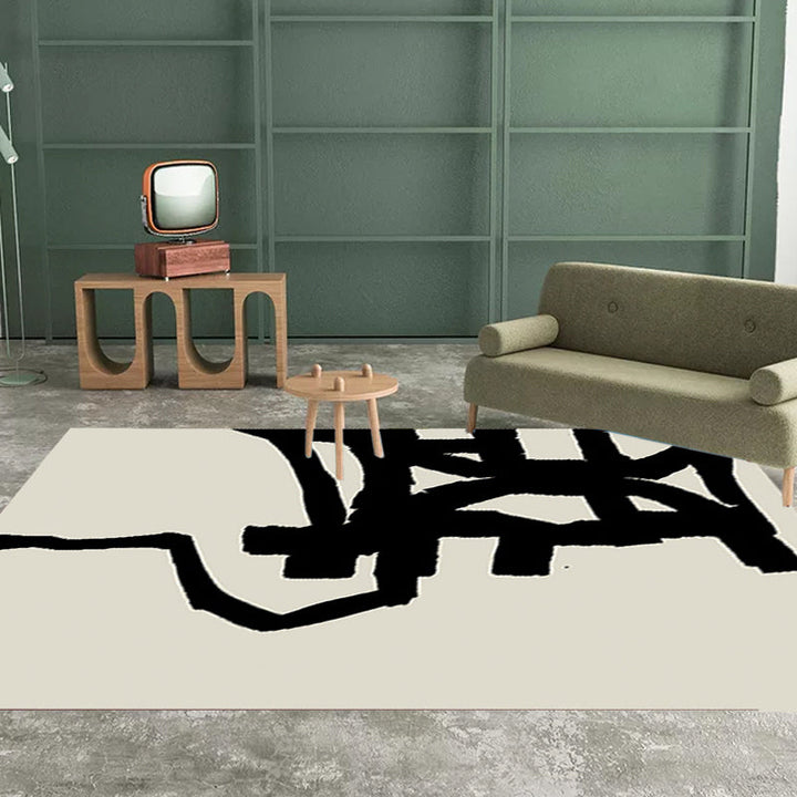 Stornfield | Black and White Polyester Abstract Rug, Scandinavian Rug, Pet Friendly, Washable Area Rug for Living Room