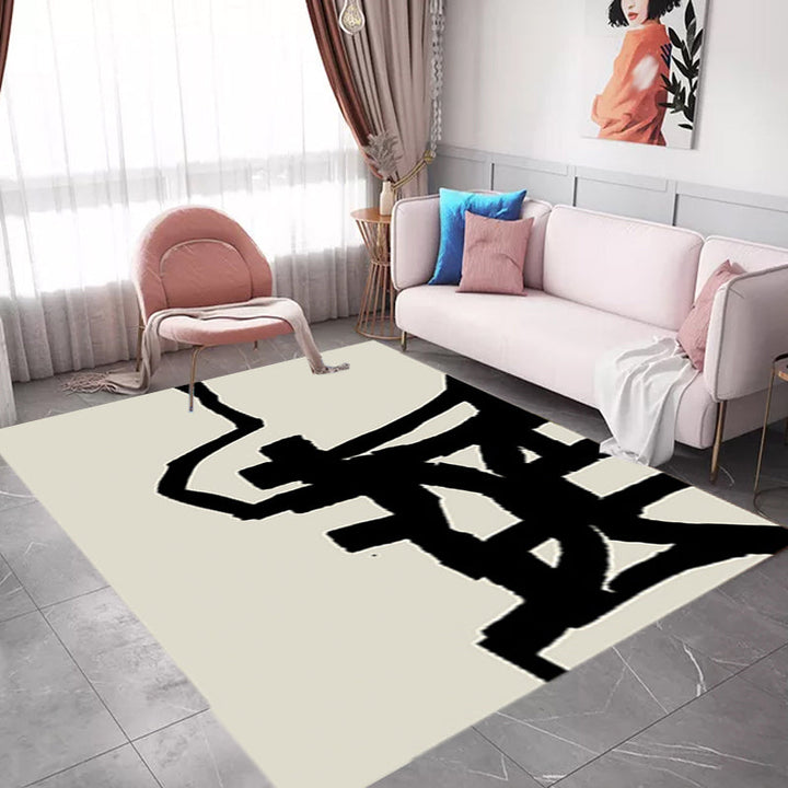 Stornfield | Black and White Polyester Abstract Rug, Scandinavian Rug, Pet Friendly, Washable Area Rug for Living Room