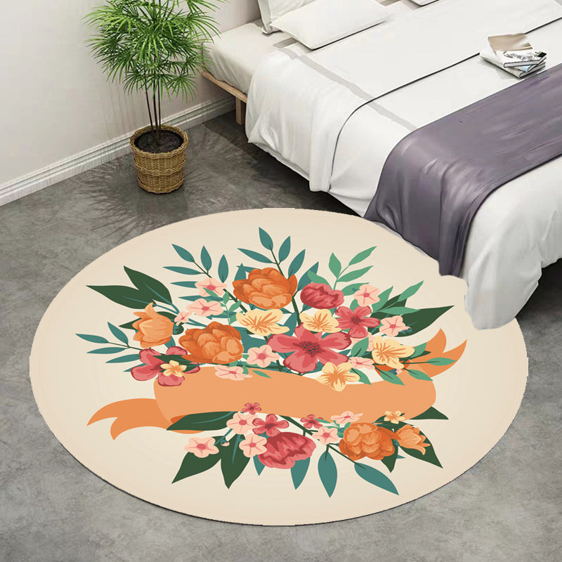 Stornfield | Unique Floral Pattern Rug Pink and Orange Kids Rug Pet Friendly Washable Non-Slip Rug for Kids Bedroom