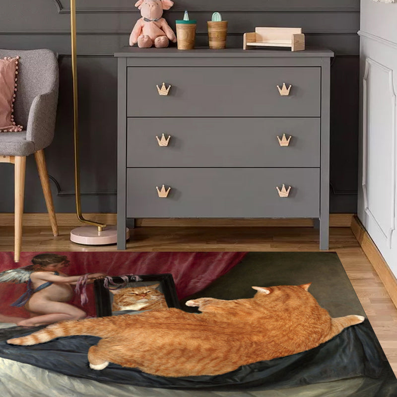 Stornfield | Novelty Red and Black Cat Pattern Washable Polyester Pet-Friendly Rug for Decoration