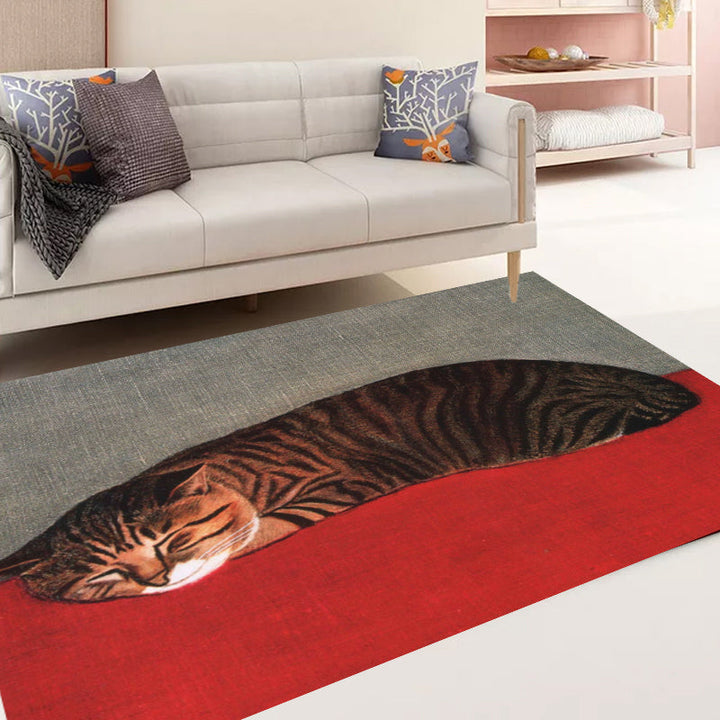 Stornfield | Novelty Red and Black Cat Pattern Washable Polyester Pet-Friendly Rug for Decoration