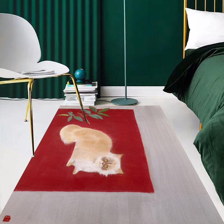 Stornfield | Novelty Red and Black Cat Pattern Washable Polyester Pet-Friendly Rug for Decoration
