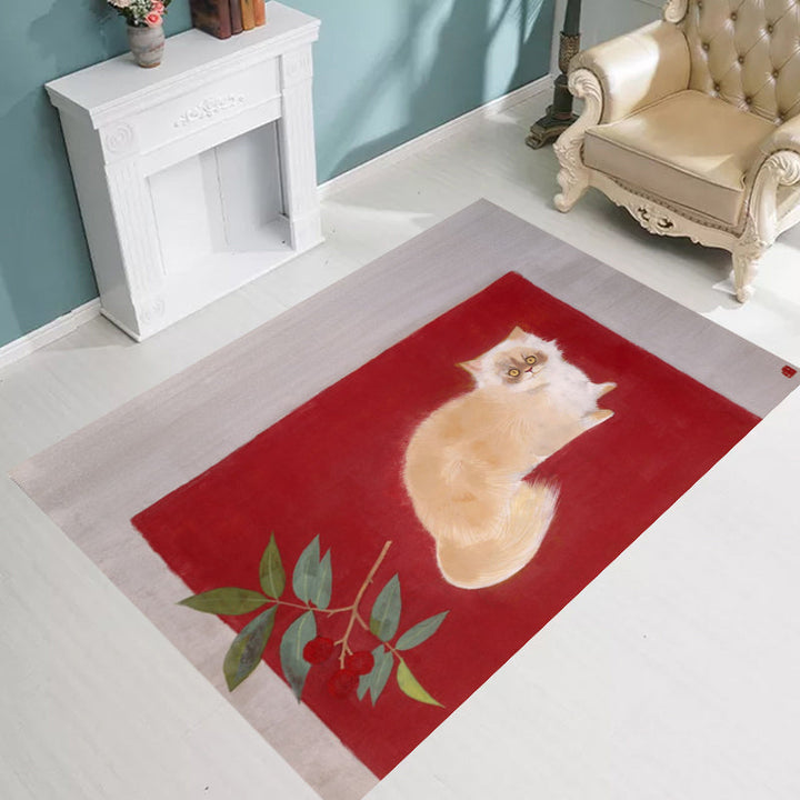 Stornfield | Novelty Red and Black Cat Pattern Washable Polyester Pet-Friendly Rug for Decoration