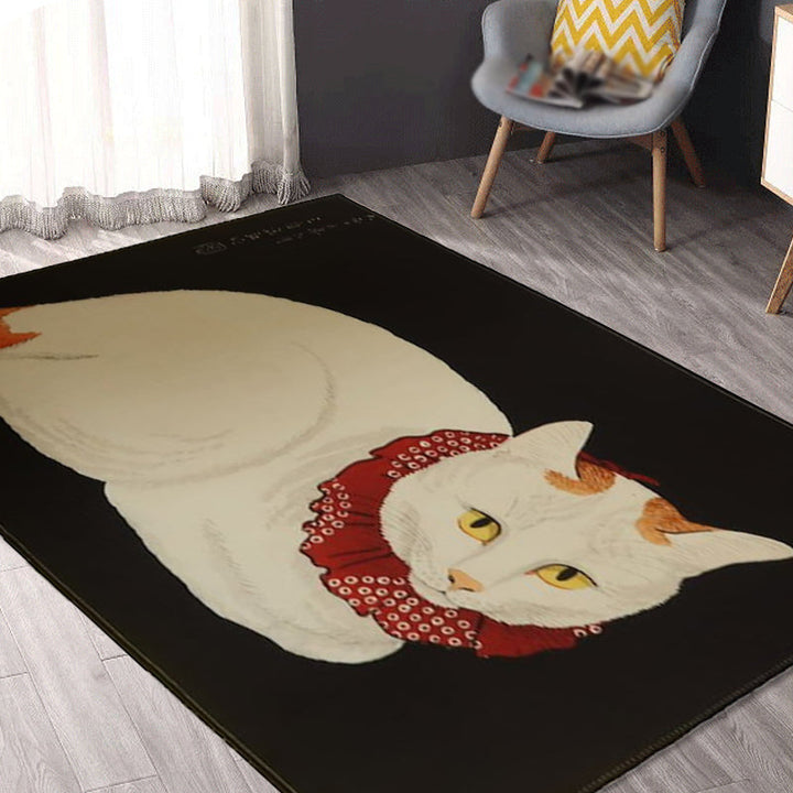 Stornfield | Novelty Red and Black Cat Pattern Washable Polyester Pet-Friendly Rug for Decoration