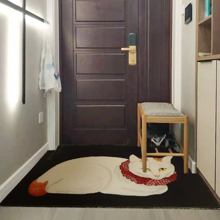 Stornfield | Novelty Red and Black Cat Pattern Washable Polyester Pet-Friendly Rug for Decoration