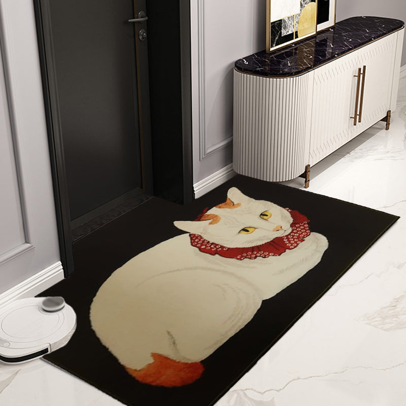 Stornfield | Novelty Red and Black Cat Pattern Washable Polyester Pet-Friendly Rug for Decoration