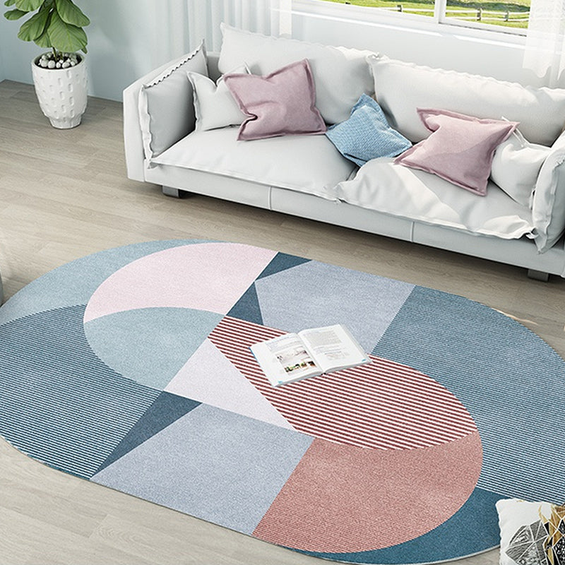 Stornfield | Grey and Blue Bedroom Rug New Colour Block Stripe Pattern Pet-Friendly Polyester Rug