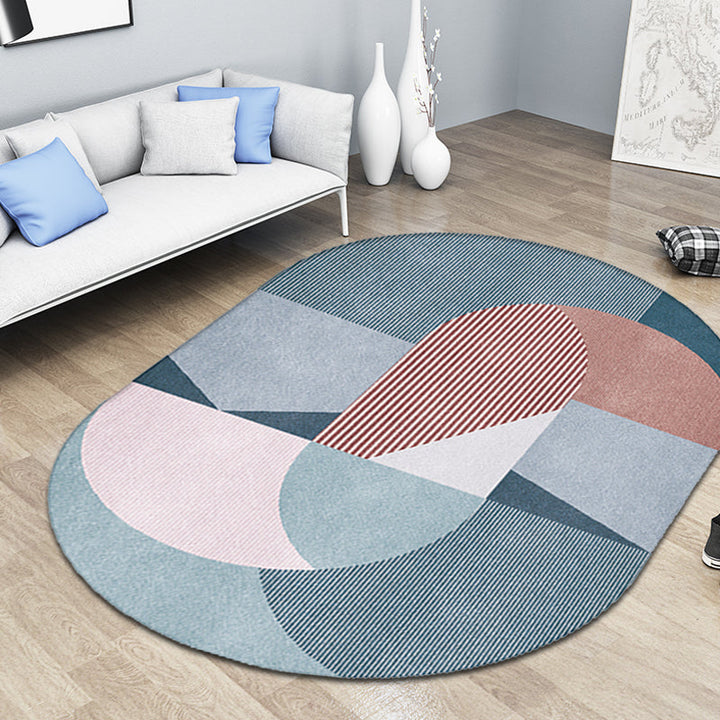 Stornfield | Grey and Blue Bedroom Rug New Colour Block Stripe Pattern Pet-Friendly Polyester Rug