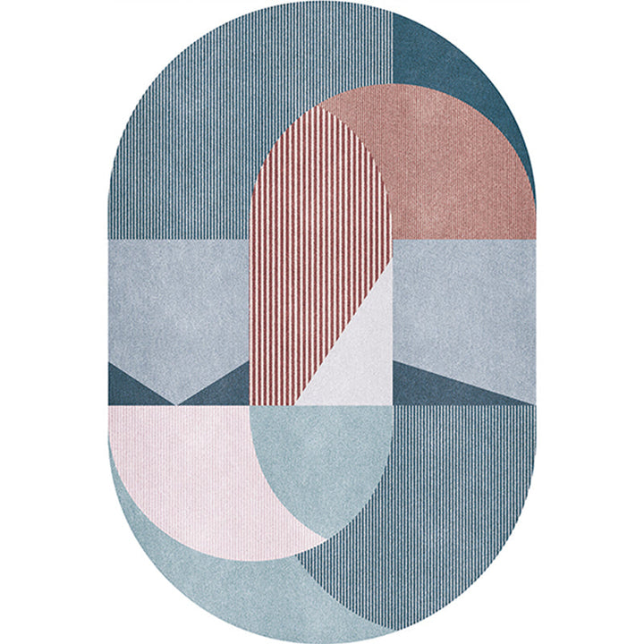 Stornfield | Grey and Blue Bedroom Rug New Colour Block Stripe Pattern Pet-Friendly Polyester Rug