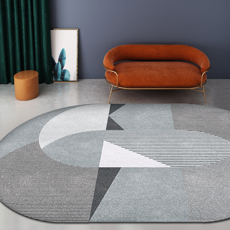 Stornfield | Grey and Blue Bedroom Rug New Colour Block Stripe Pattern Pet-Friendly Polyester Rug
