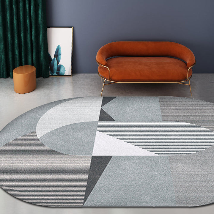 Stornfield | Grey and Blue Bedroom Rug New Colour Block Stripe Pattern Pet-Friendly Polyester Rug