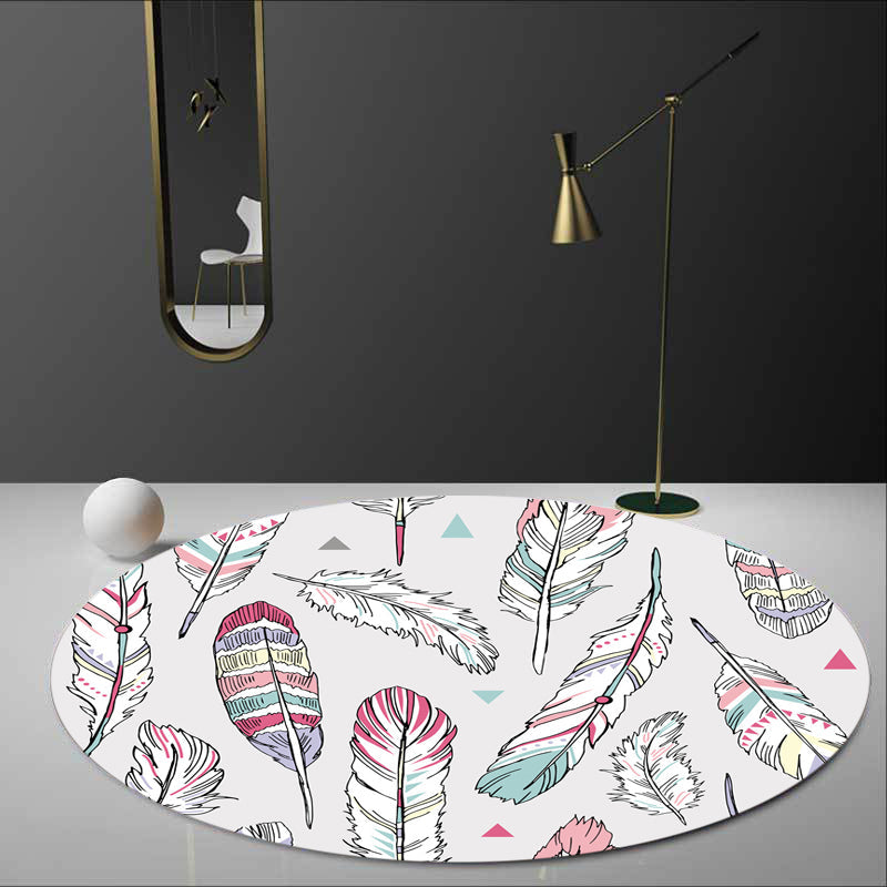 Stornfield | Shaded Feather Pattern Light Grey Polyester Kids Rug Pet Friendly Washable Area Rug for Nursery Playroom