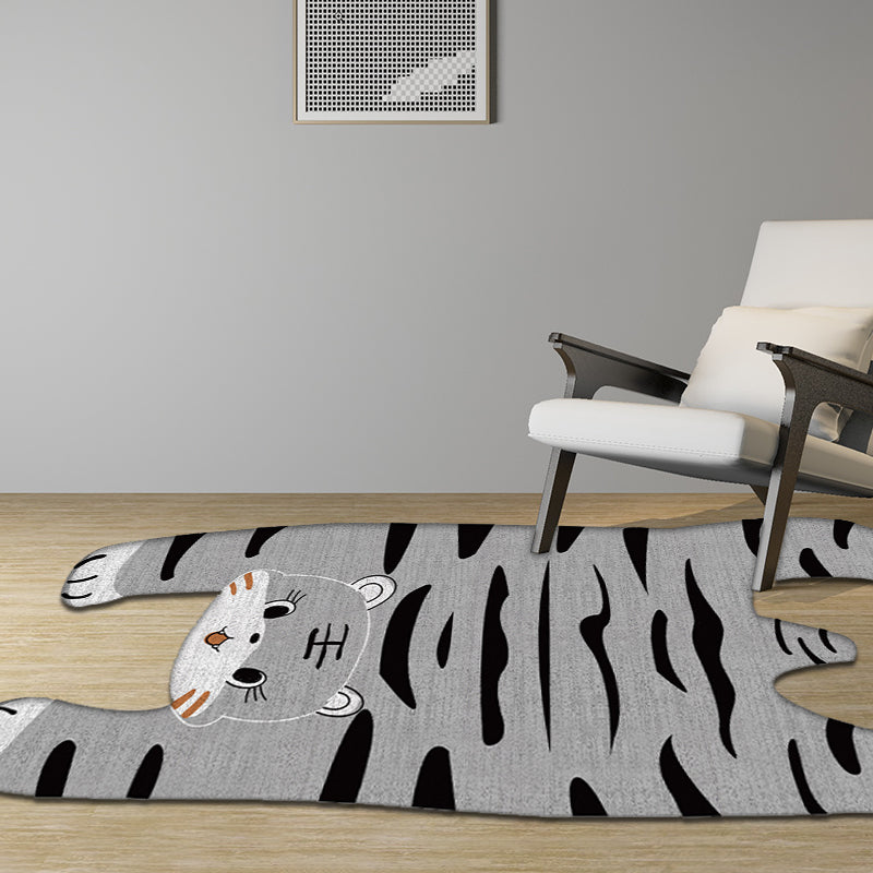 Stornfield | Grey and Yellow Irregular Tiger Animal Pattern Kids Rug, Pet-Friendly Polyester Area Rug