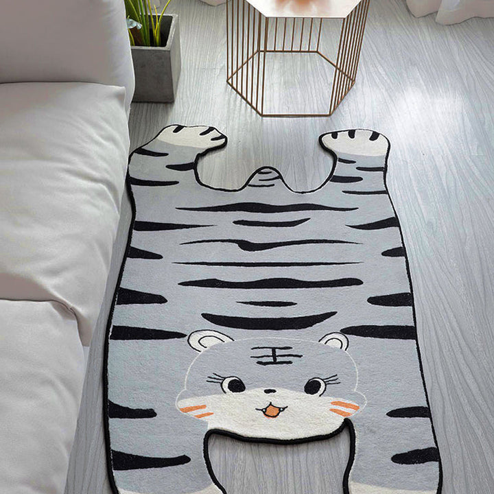 Stornfield | Grey and Yellow Irregular Tiger Animal Pattern Kids Rug, Pet-Friendly Polyester Area Rug
