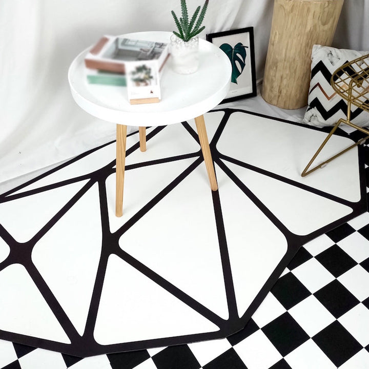 Stornfield | Black and White Bedroom Rug Contemporary Geometric Pattern Carpet Pet Friendly Leather Non-Slip Area Rug