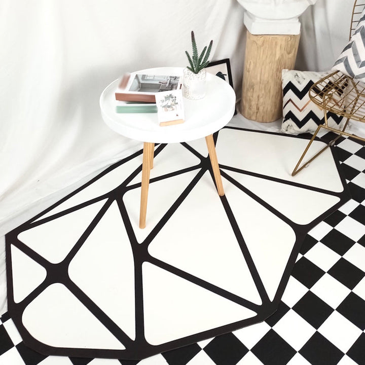 Stornfield | Black and White Bedroom Rug Contemporary Geometric Pattern Carpet Pet Friendly Leather Non-Slip Area Rug