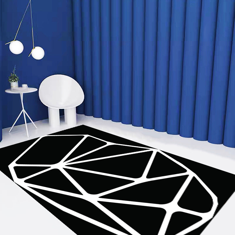 Stornfield | Black and White Bedroom Rug Contemporary Geometric Pattern Carpet Pet Friendly Leather Non-Slip Area Rug