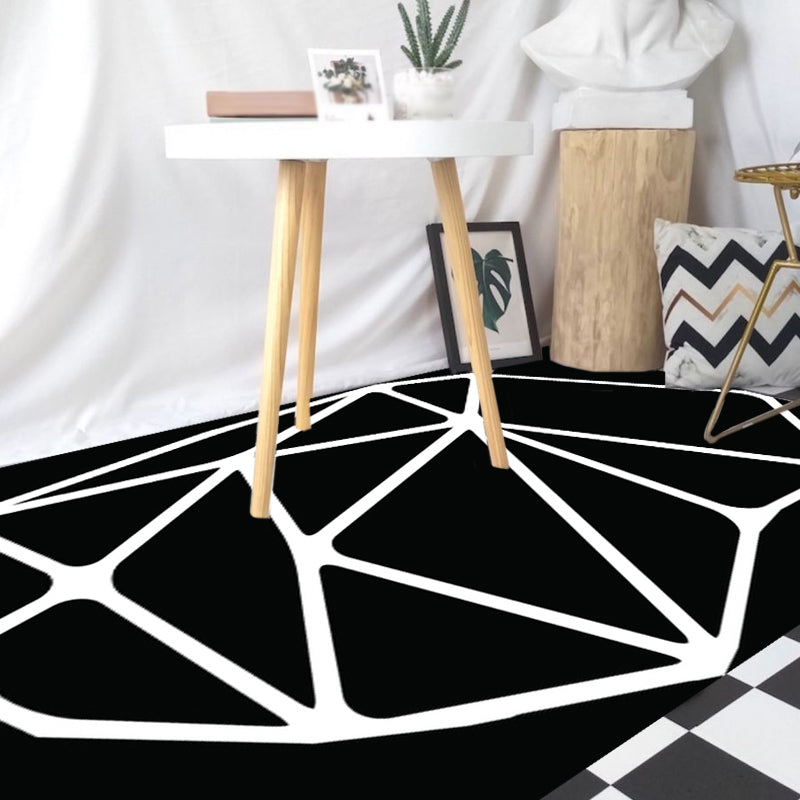 Stornfield | Black and White Bedroom Rug Contemporary Geometric Pattern Carpet Pet Friendly Leather Non-Slip Area Rug