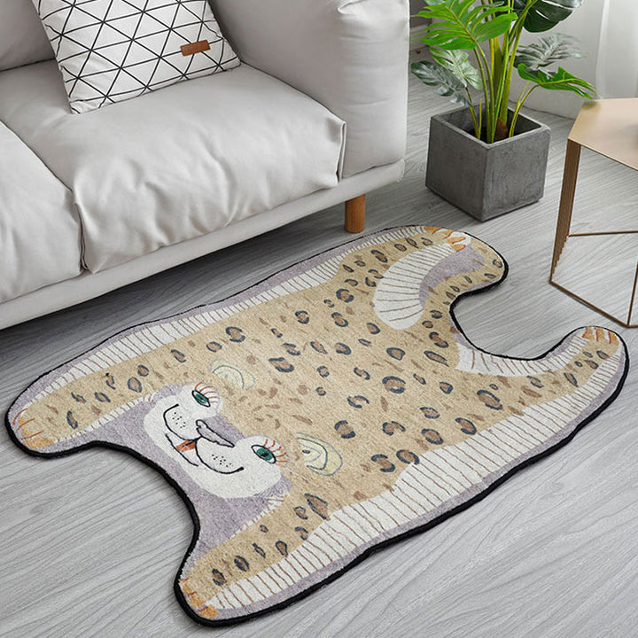 Stornfield | Irregular Yellow and Purple Leopard Print Kids' Bedroom Rug, Non-Slip Polyester Mat
