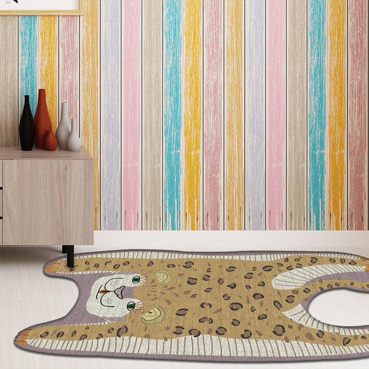 Stornfield | Irregular Yellow and Purple Leopard Print Kids' Bedroom Rug, Non-Slip Polyester Mat