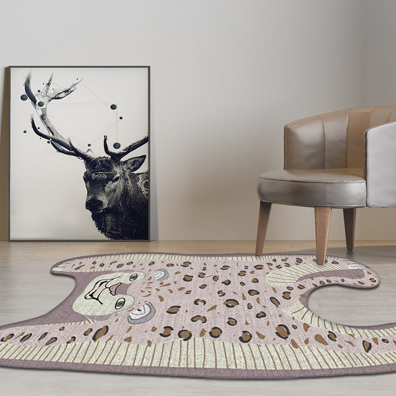 Stornfield | Irregular Yellow and Purple Leopard Print Kids' Bedroom Rug, Non-Slip Polyester Mat