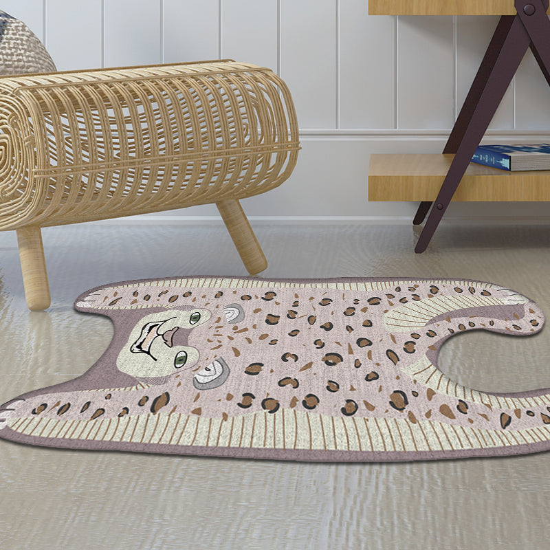 Stornfield | Irregular Yellow and Purple Leopard Print Kids' Bedroom Rug, Non-Slip Polyester Mat