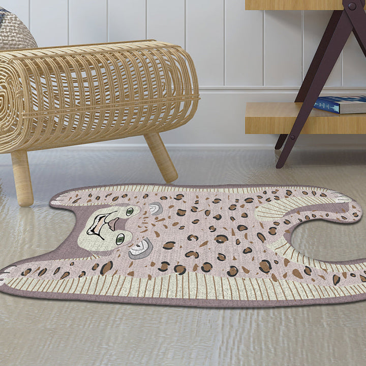 Stornfield | Irregular Yellow and Purple Leopard Print Kids' Bedroom Rug, Non-Slip Polyester Mat