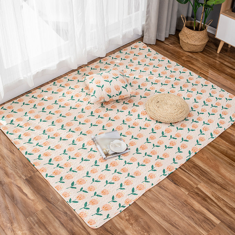 Stornfield | Green and Purple Cotton Kids Rug, Flower Rug, Pet-Friendly, Washable, Non-Slip Floor Mat for Decor