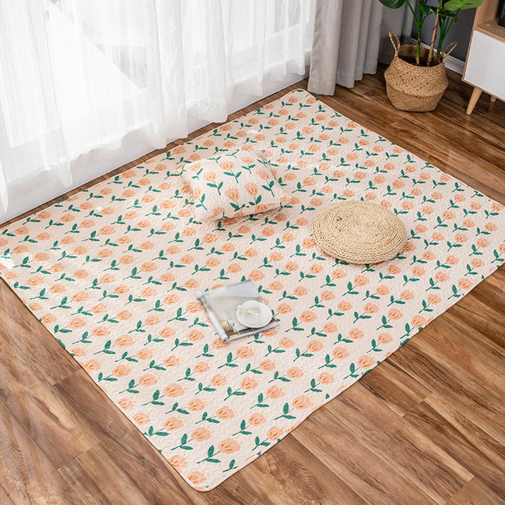 Stornfield | Green and Purple Cotton Kids Rug, Flower Rug, Pet-Friendly, Washable, Non-Slip Floor Mat for Decor