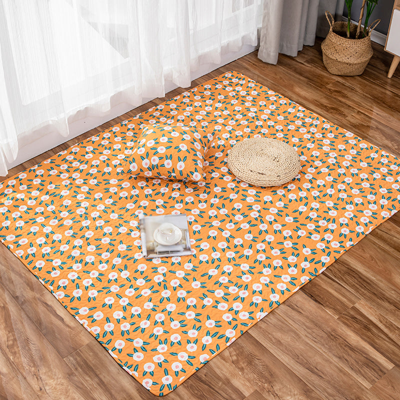 Stornfield | Green and Purple Cotton Kids Rug, Flower Rug, Pet-Friendly, Washable, Non-Slip Floor Mat for Decor