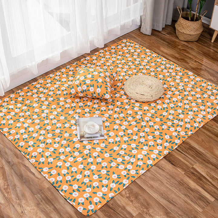 Stornfield | Green and Purple Cotton Kids Rug, Flower Rug, Pet-Friendly, Washable, Non-Slip Floor Mat for Decor