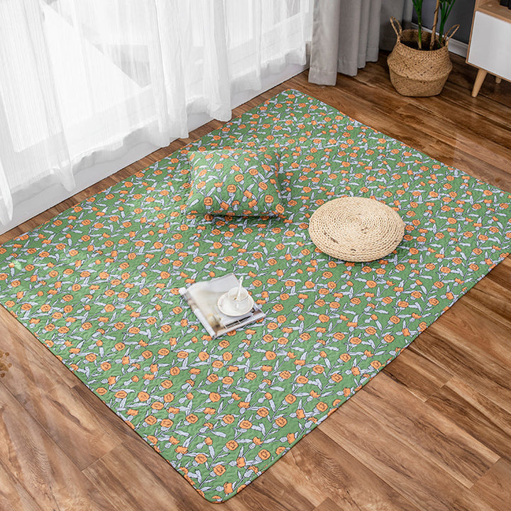 Stornfield | Green and Purple Cotton Kids Rug, Flower Rug, Pet-Friendly, Washable, Non-Slip Floor Mat for Decor