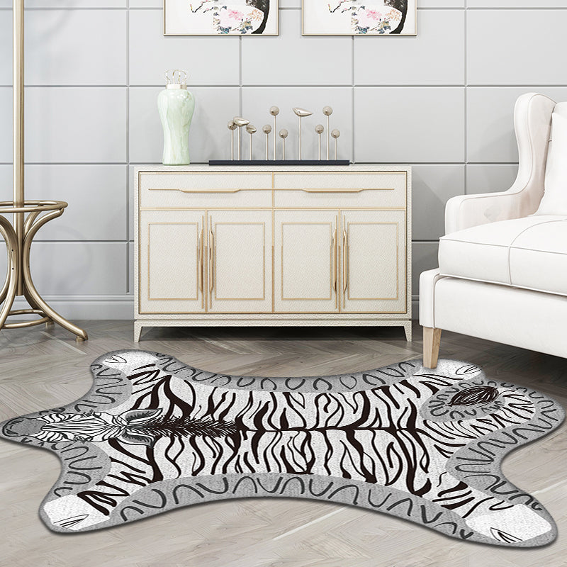 Stornfield | Unique Irregular Kids Rug in Yellow and Grey Zebra Animal Print Polyester Rug Washable Kids Bedroom Mat