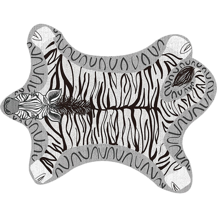 Stornfield | Unique Irregular Kids Rug in Yellow and Grey Zebra Animal Print Polyester Rug Washable Kids Bedroom Mat