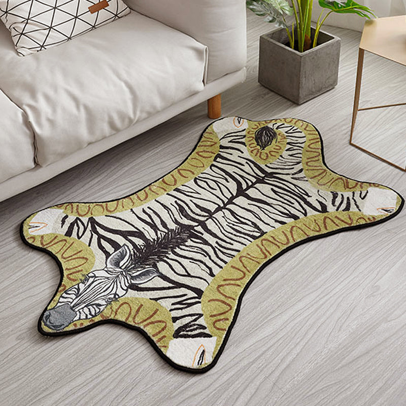 Stornfield | Unique Irregular Kids Rug in Yellow and Grey Zebra Animal Print Polyester Rug Washable Kids Bedroom Mat
