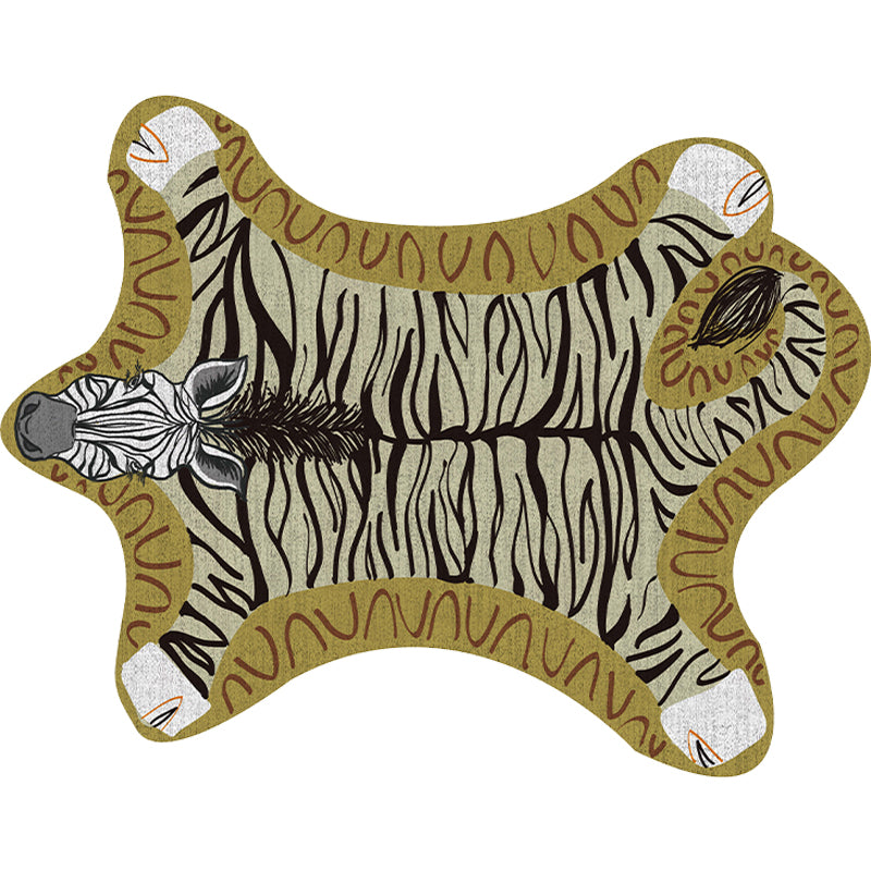 Stornfield | Unique Irregular Kids Rug in Yellow and Grey Zebra Animal Print Polyester Rug Washable Kids Bedroom Mat