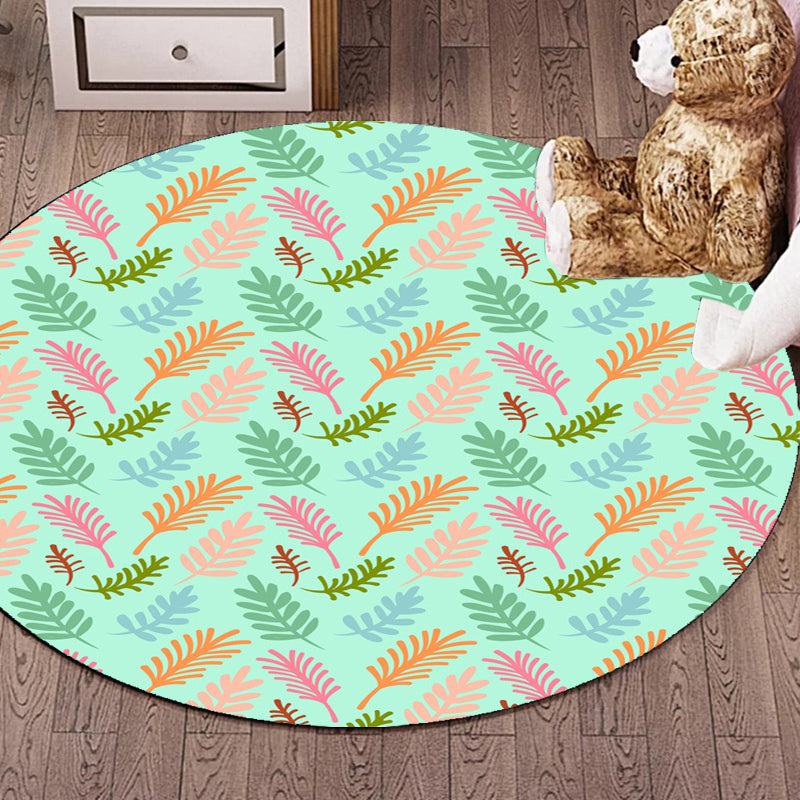 Stornfield | Green Unique Leaf Pattern Rug Polyester Kids' Rug Washable Pet-Friendly Non-Slip Nursery Rug