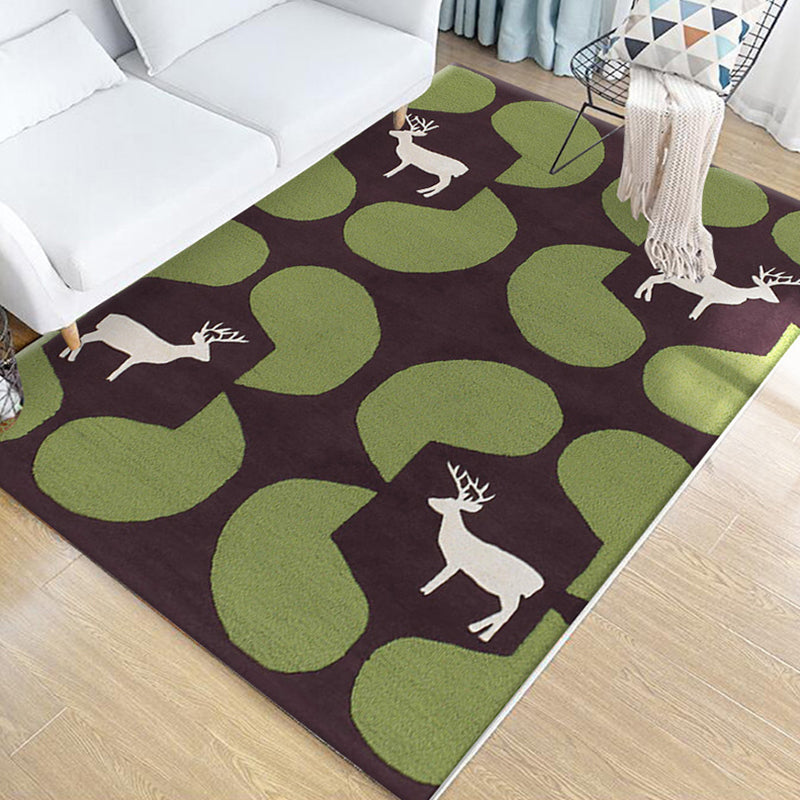 Stornfield | Green Multicolored Animal Rug for Kids Washable Polyester Animal-Friendly Rug Non-Slip Rug for Kids' Room