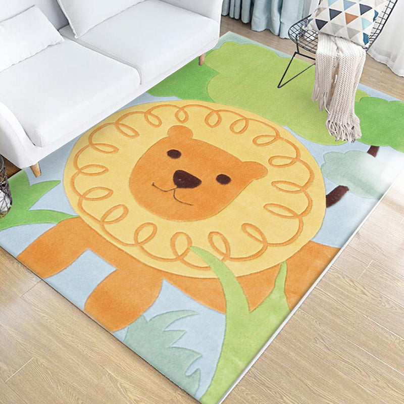 Stornfield | Green Multicolored Animal Rug for Kids Washable Polyester Animal-Friendly Rug Non-Slip Rug for Kids' Room